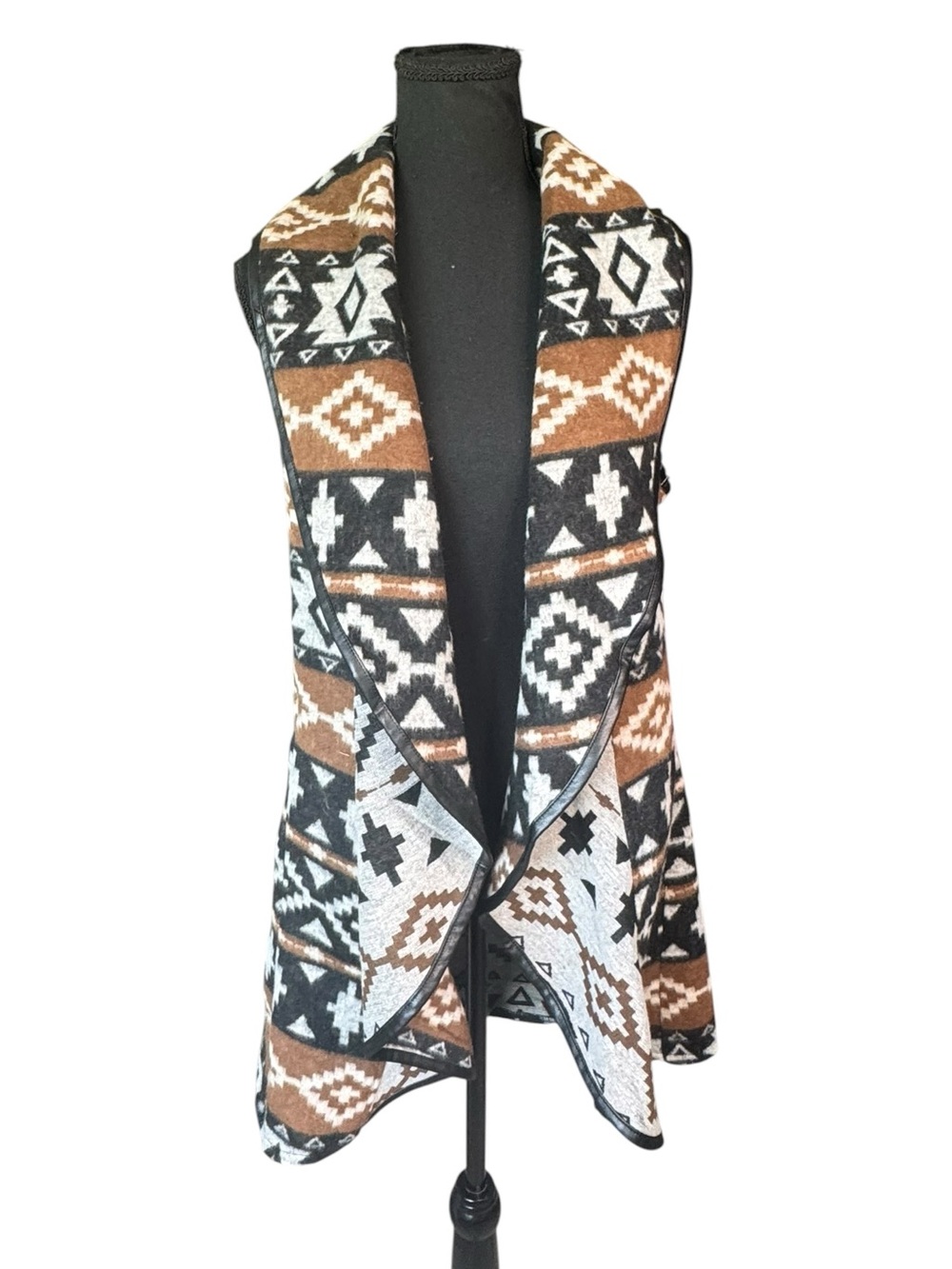 BKE Aztec Southwestern Open Front Sweater Vest Wool Blend Boho Western Size S
